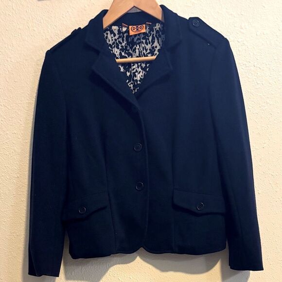 Tory Burch EUC Stretch Knit Navy Blue Blazer 3 Button Front Size Extra Small - Picture 2 of 8